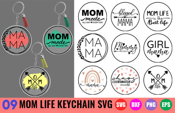 Mom Life Keychain SVG Bundle for Crafts and Graphics